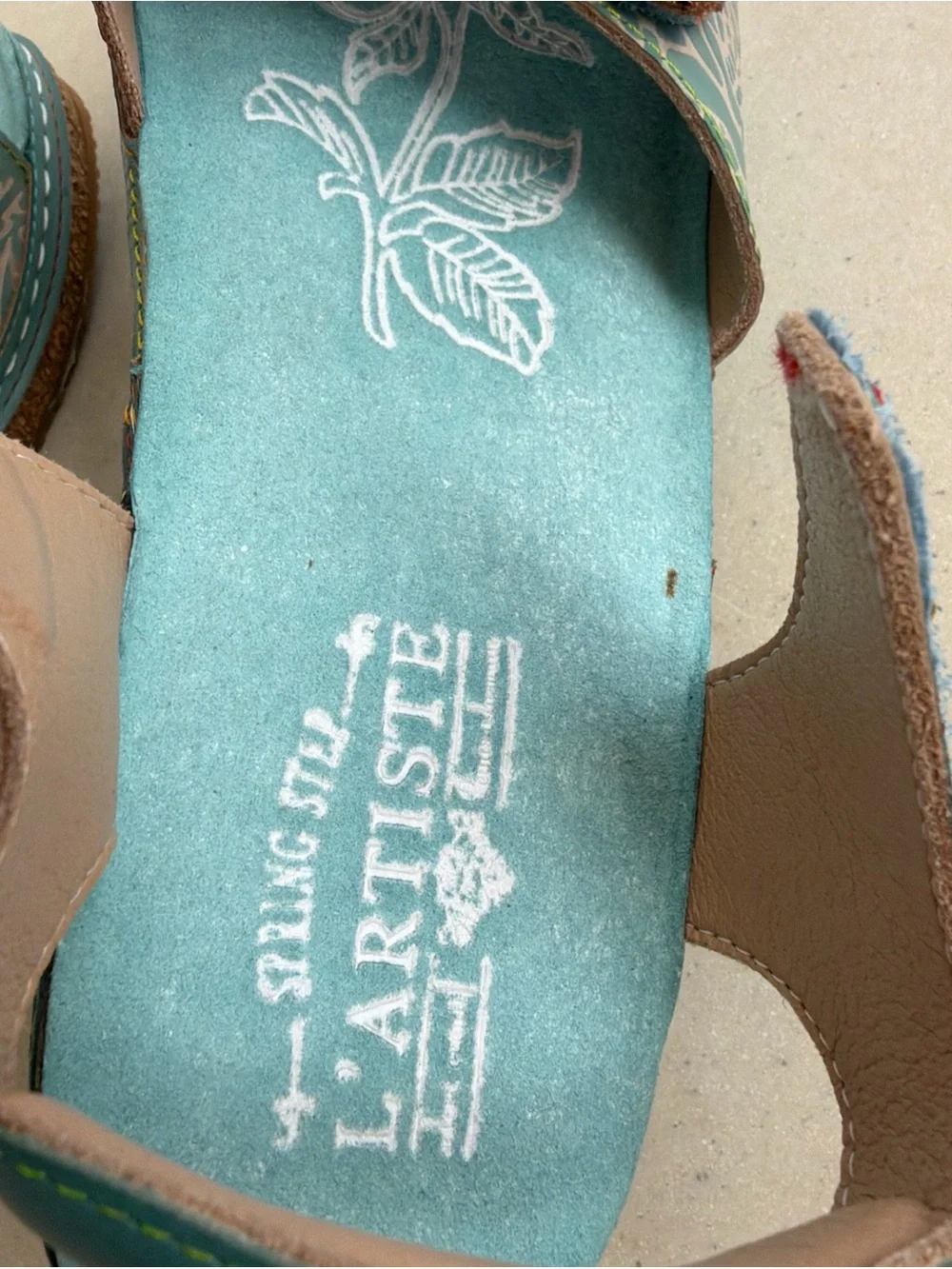 New L'Artiste by Spring Step Leather Wedge Teal Sandals Cuteness Sz 38, US 7.5~8